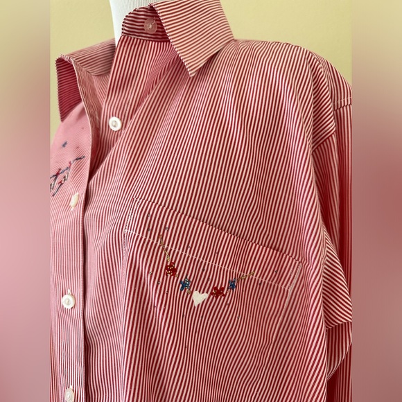 Vintage July 4th Theme Women’s Button Down Long Sleeves Shirt - Picture 5 of 14